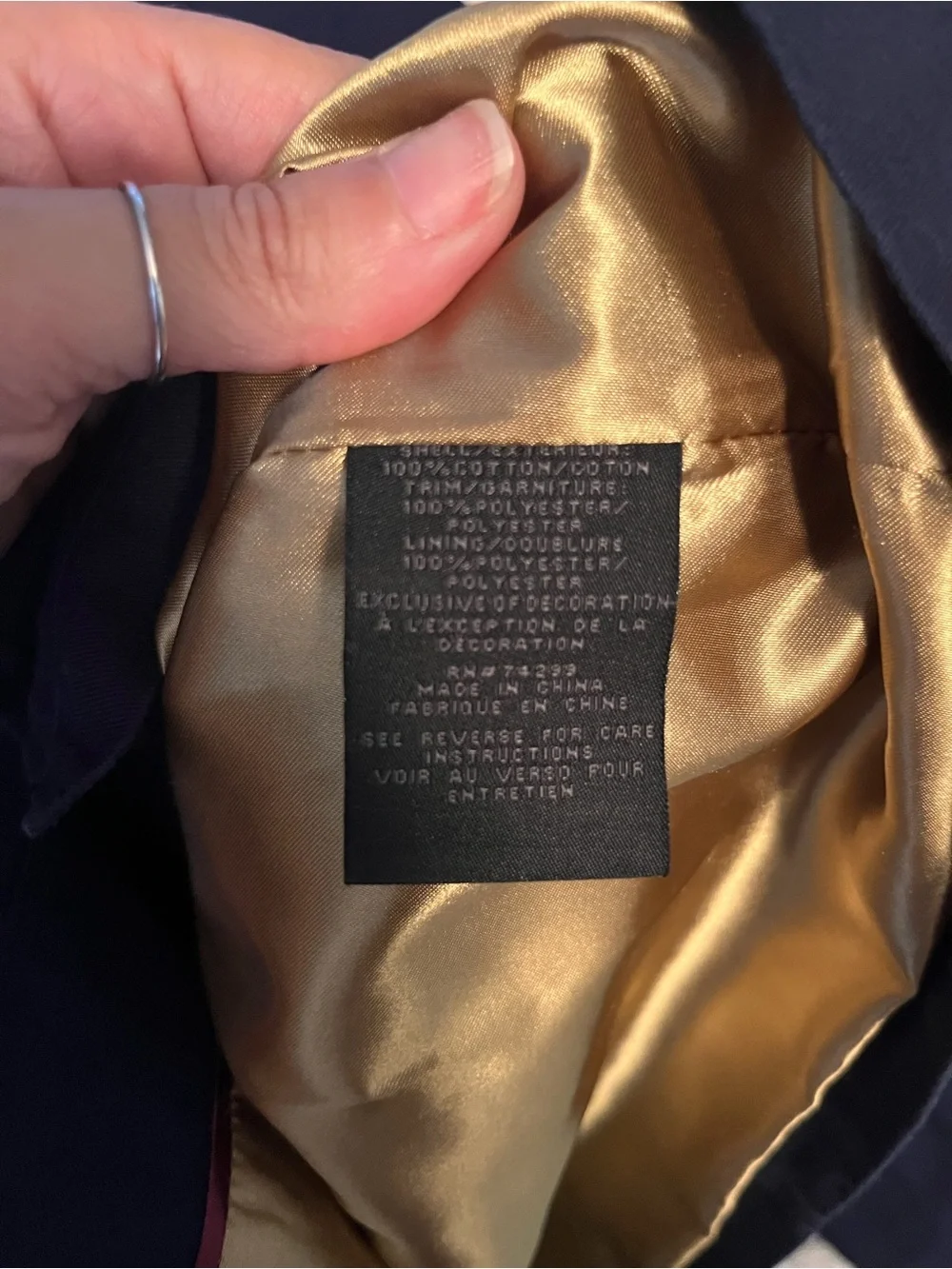 Steve Madden Navy Military Jacket with gold accents, women’s size large.